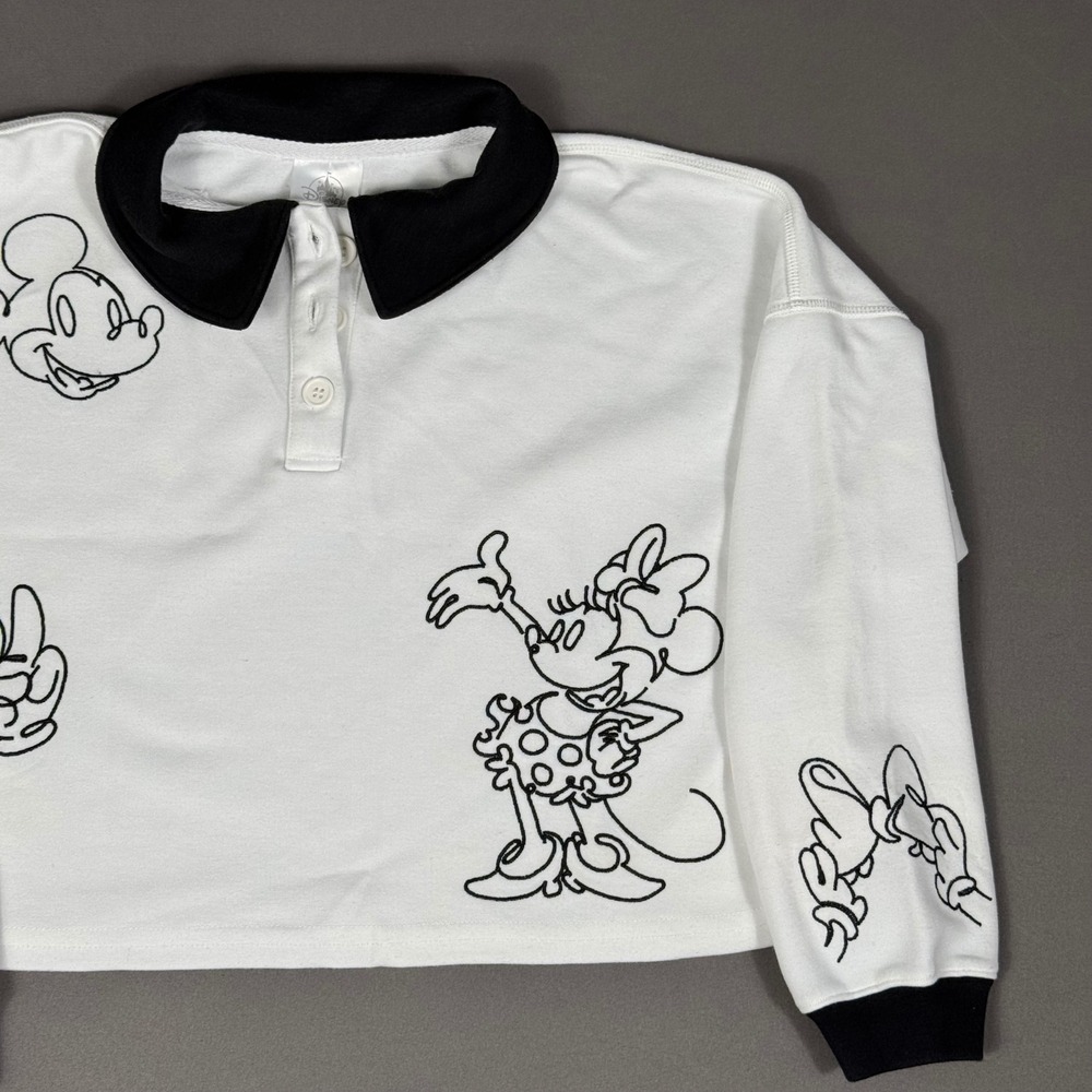 Disney Mickey Mouse Girls 7/8 Long Sleeve Polo Crop Blouse Soft Minnie